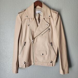 RED VALENTINO Pleated Leather Biker Jacket  Size 40 = US 4 Small
